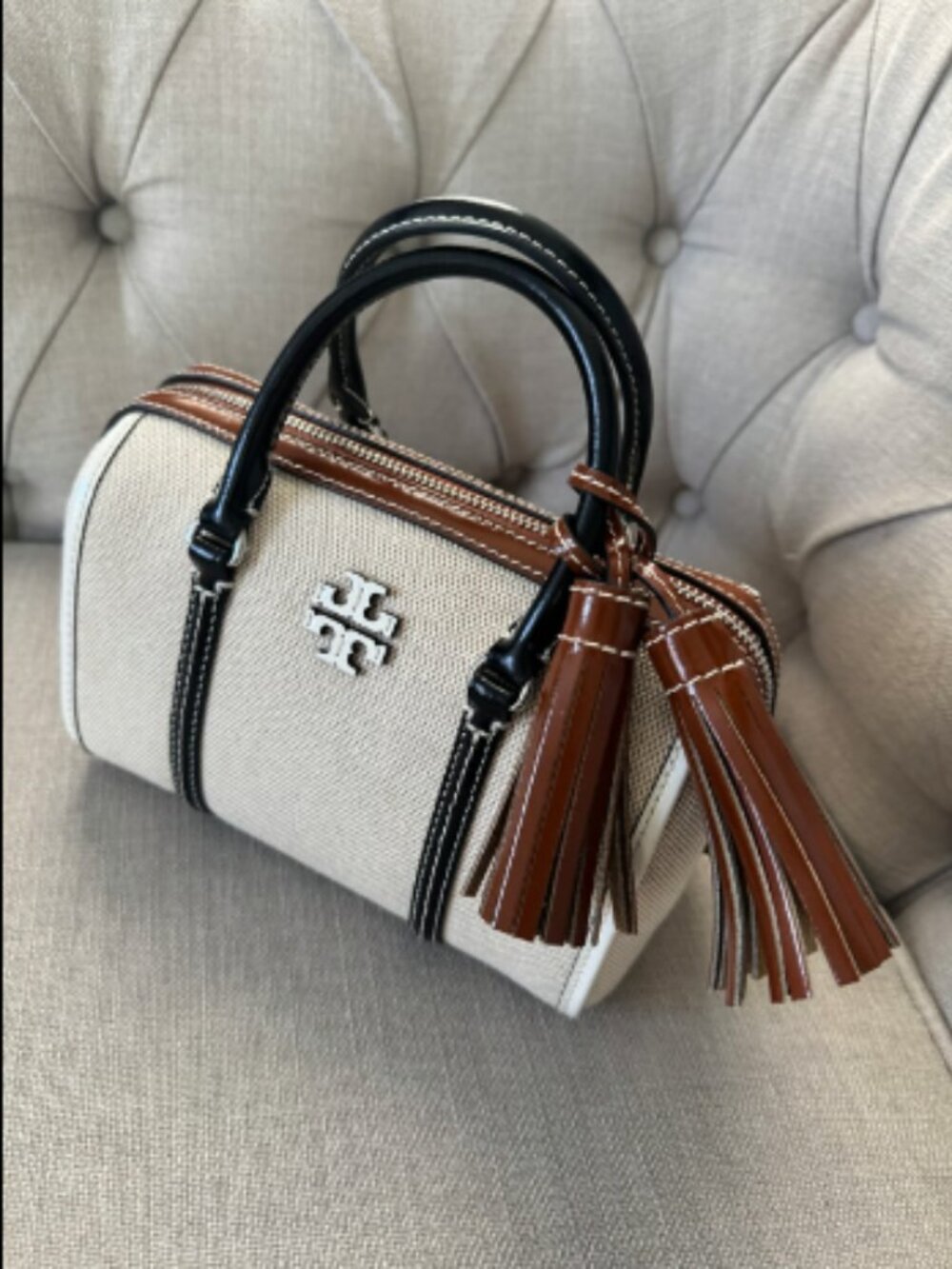 Tory Burch Thea Mini Canvas Leather Trim Satchel